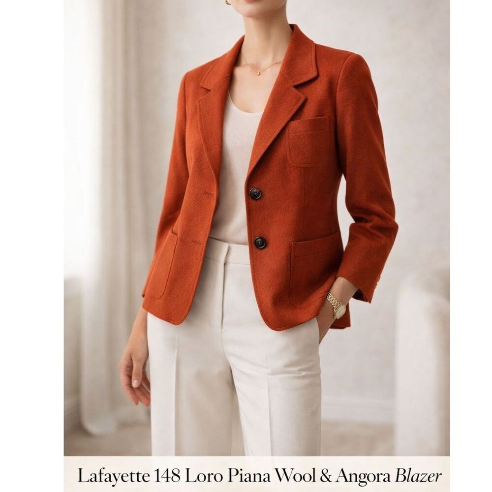 Lafayette 148 NY Loro Piana Wool Angora Blazer Rust Italy Fabric Jacket 6 Luxury